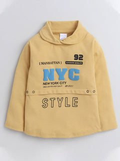 Polka Tots Full Sleeve Cowl Neck T-Shirt Chest Graphics Yellow