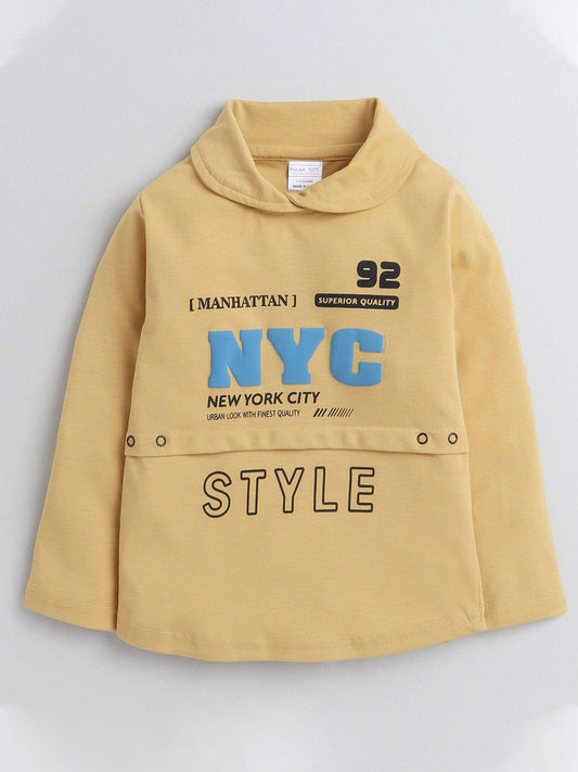 Polka Tots Full Sleeve Cowl Neck T-Shirt Chest Graphics Yellow