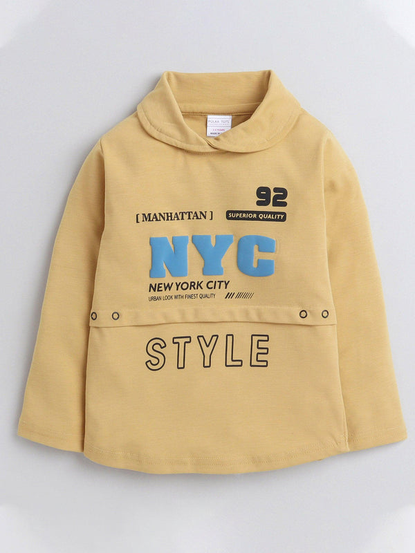 Polka Tots Full Sleeve Cowl Neck T-Shirt Chest Graphics Yellow