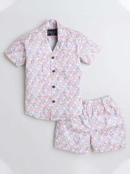 Polka Tots Cotton Half Sleeves Shirt With Shorts, Co-ord Set All Over Print - Light Pink