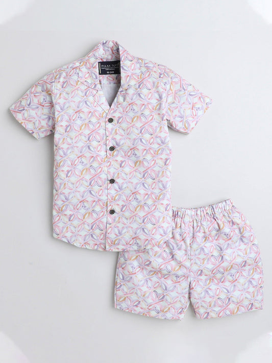 Polka Tots Cotton Half Sleeves Shirt With Shorts, Co-ord Set All Over Print - Light Pink