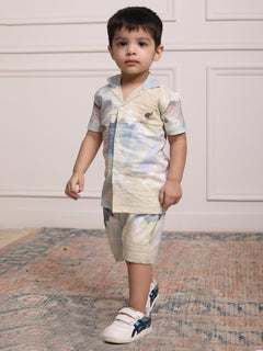 Polka Tots Cotton Half Sleeves Shirt With Shorts/Co-ord - White