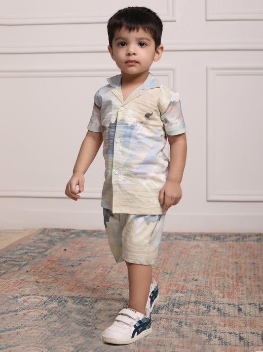 Polka Tots Cotton Half Sleeves Shirt With Shorts/Co-ord - White