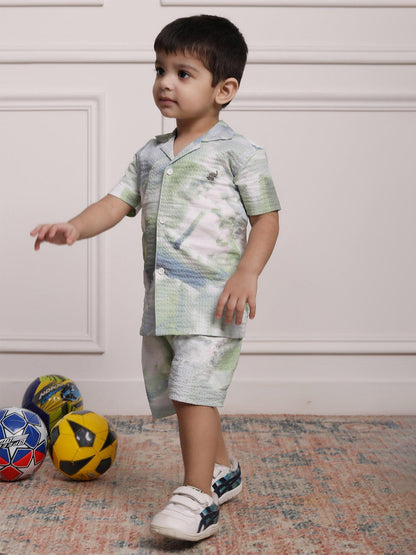 Polka Tots Cotton Half Sleeves Kids Shirt With Shorts/Co-ord - White