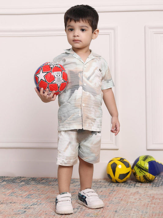 Polka Tots Cotton Half Sleeves Shirt With Shorts/Co-ord-White