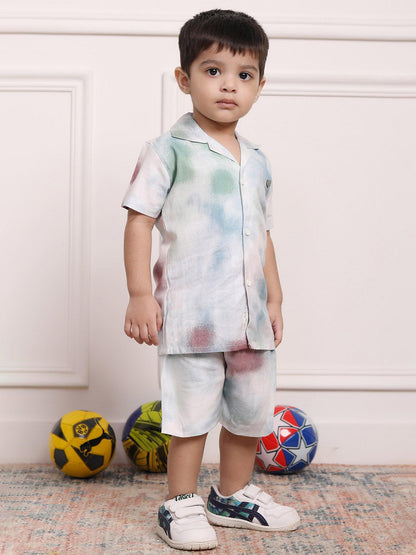 Polka Tots Cotton Half Sleeves Kids Shirt With Shorts/Co-ord-White