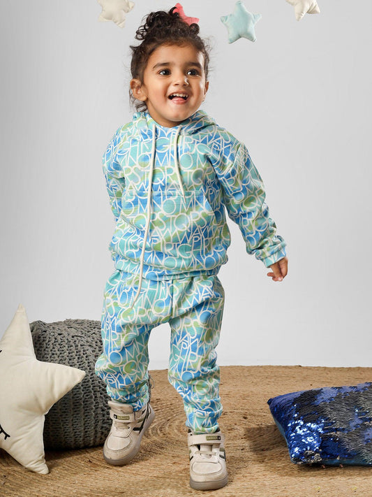 Polka Tots Full sleeve Alphabets Print Co-ord Set - Blue