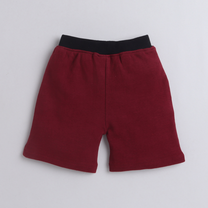 Polka Tots Knee Length Letter Patch Shorts - Maroon