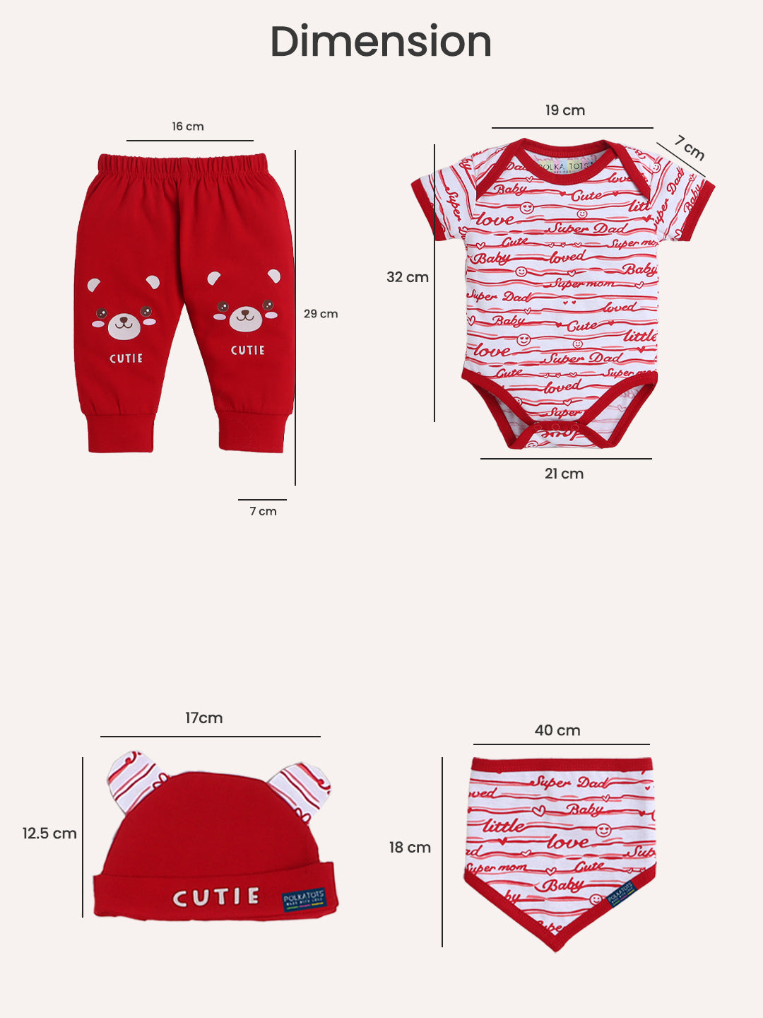 Polka Tots Pack of 6 Love Print Mini Newborn Gift Hamper Set - Red