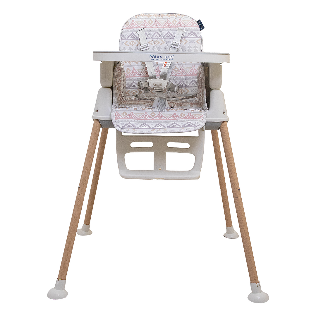 Polka Tots Grow & Glide 4 in 1 Convertible Geometric Design High Chair - 6 to 36M ( Grey )
