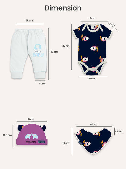 Polka Tots Pack of 6 Elephant Print Mini Newborn Gift Hamper Set - Navy