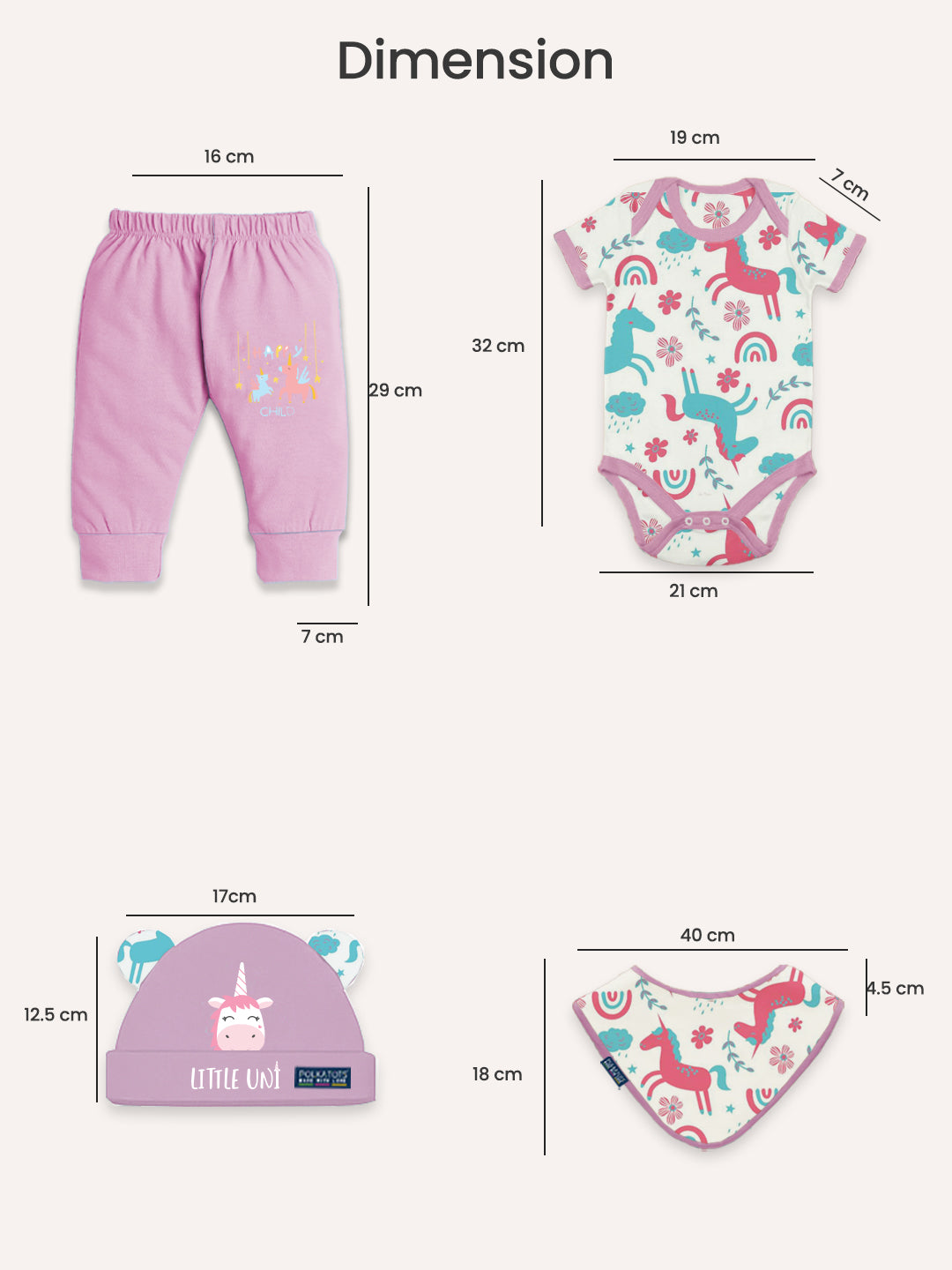 Polka Tots Pack of 6 Unicorn Print Mini Newborn Gift Hamper Set - Lavender