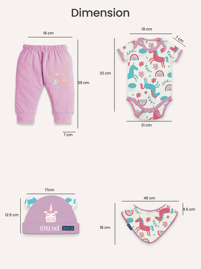 Polka Tots Pack of 6 Unicorn Print Mini Newborn Gift Hamper Set - Lavender