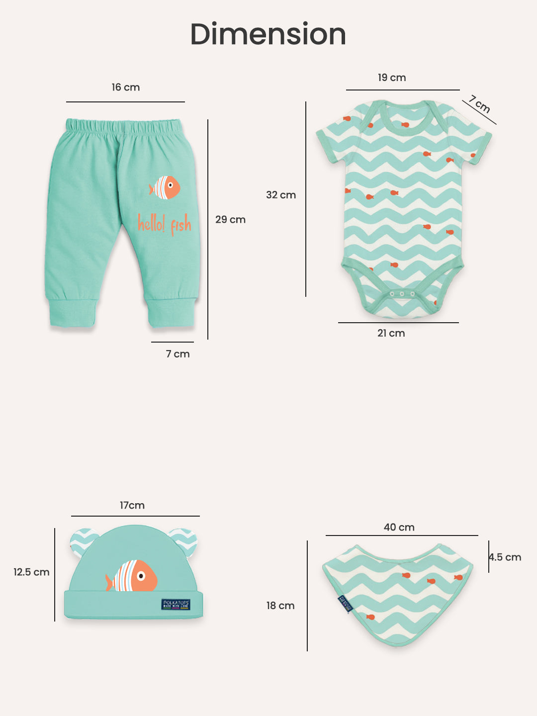 Polka Tots Pack of 6 Wave Print Mini Newborn Gift Hamper Set - Blue