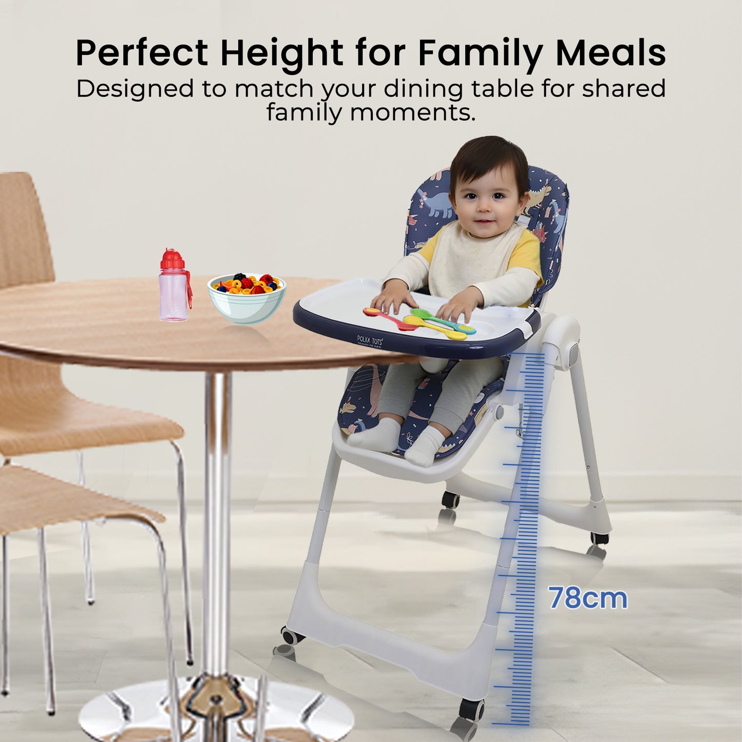 Polka Tots Twist n’ Taste 3 in 1 Convertible Dino Design High Chair - (Blue)