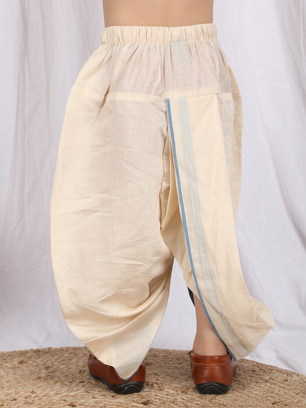Polka Tots Full sleeve Flower Embroidery Angrakha With Dhoti Set - Blue