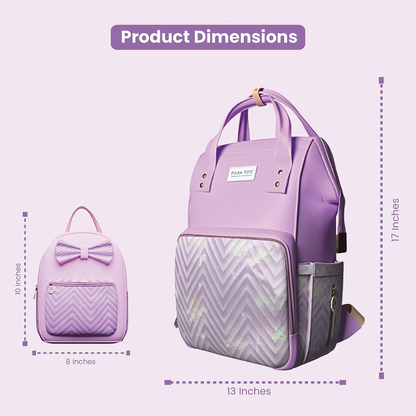 MamaMini Luxe Duo Diaper Bag with Tote and Mini Bag - Purple
