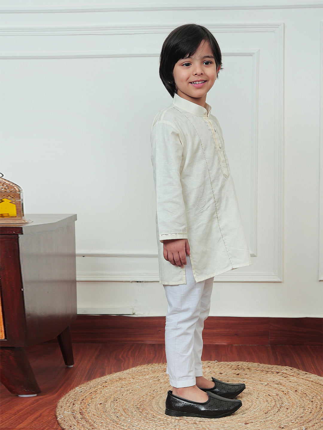 Polka Tots Full Sleeve Silver stripes Kurta Pyjama Set - Yellow
