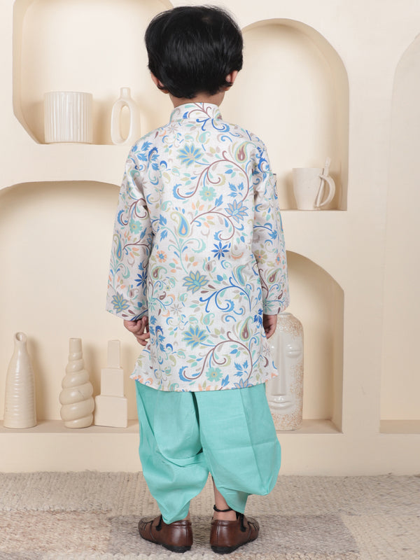 Polka Tots Full Sleeve Floral print Kurta With Dhoti Set - Blue