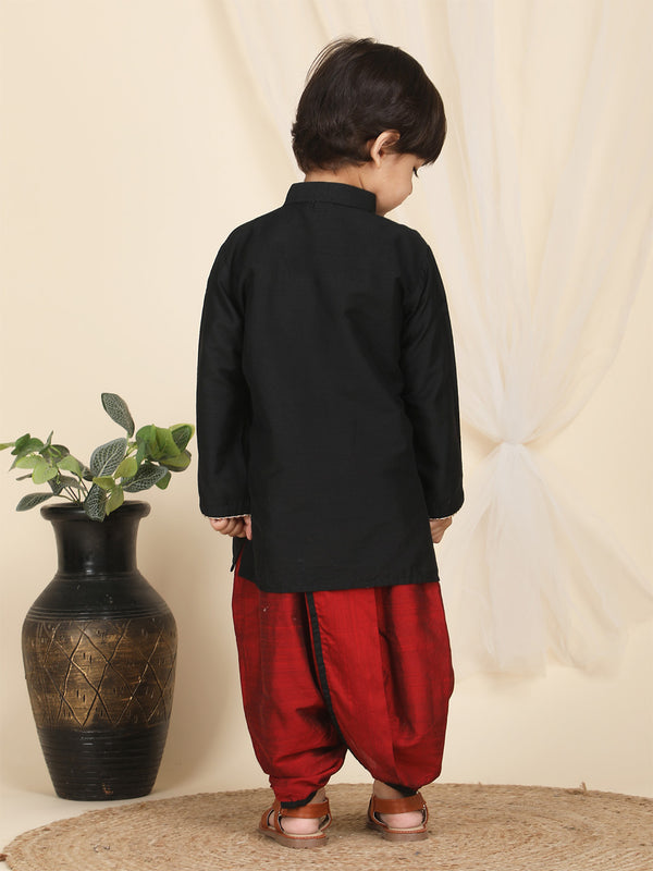 Polka Tots Full Sleeve Angrakha With Dhoti - Black