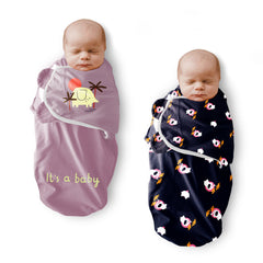 Polka Tots Pack of Two Baby and Elephant print Swaddle Wraps - Multicolor