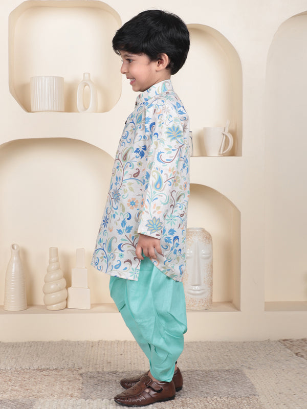 Polka Tots Full Sleeve Floral print Kurta With Dhoti Set - Blue