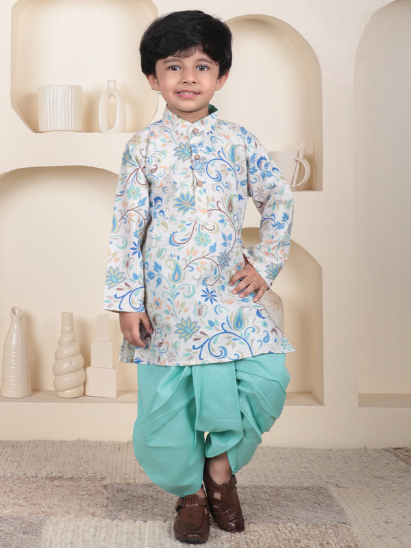 Polka Tots Full Sleeve Floral print Kurta With Dhoti Set - Blue