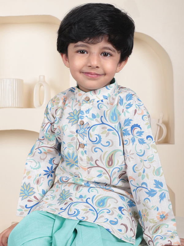 Polka Tots Full Sleeve Floral print Kurta With Dhoti Set - Blue