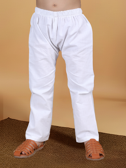 Polka Tots Full Sleeve Boys Geometric Buta Weave Ethnic Kurta Pyjama Set with Wooden Buttons - Green