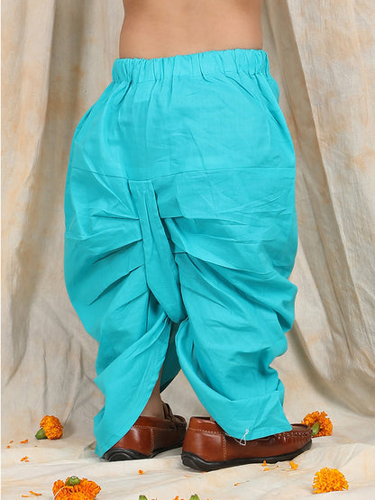 Polka Tots Full Sleeve Abstract print Angrakha With Dhoti - Turquoise Blue