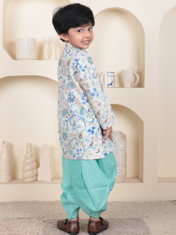Polka Tots Full Sleeve Floral print Kurta With Dhoti Set - Blue
