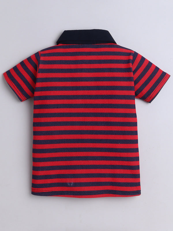 Polka Tots Half Sleeve striped T-Shirt - Red & Blue