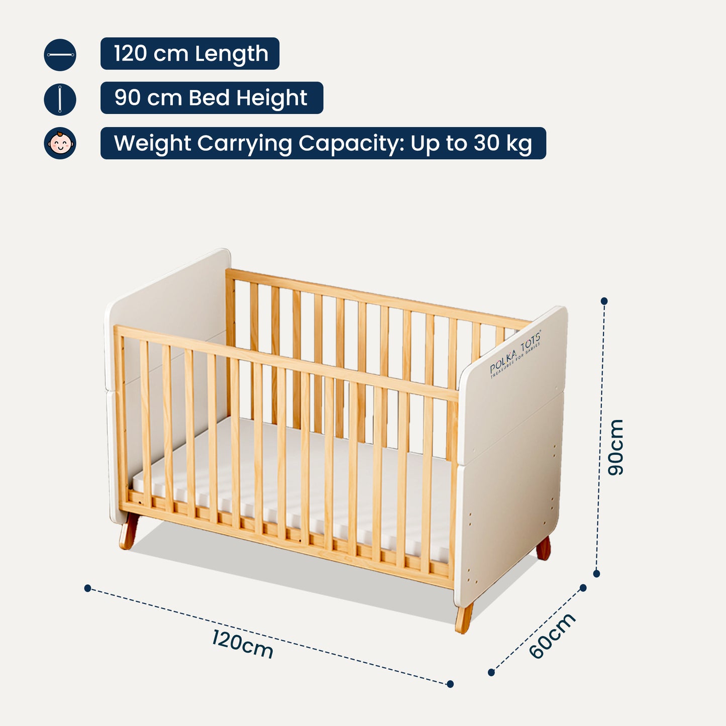 Polka Tots 3-in-1 GrowNest Adjustable Cot