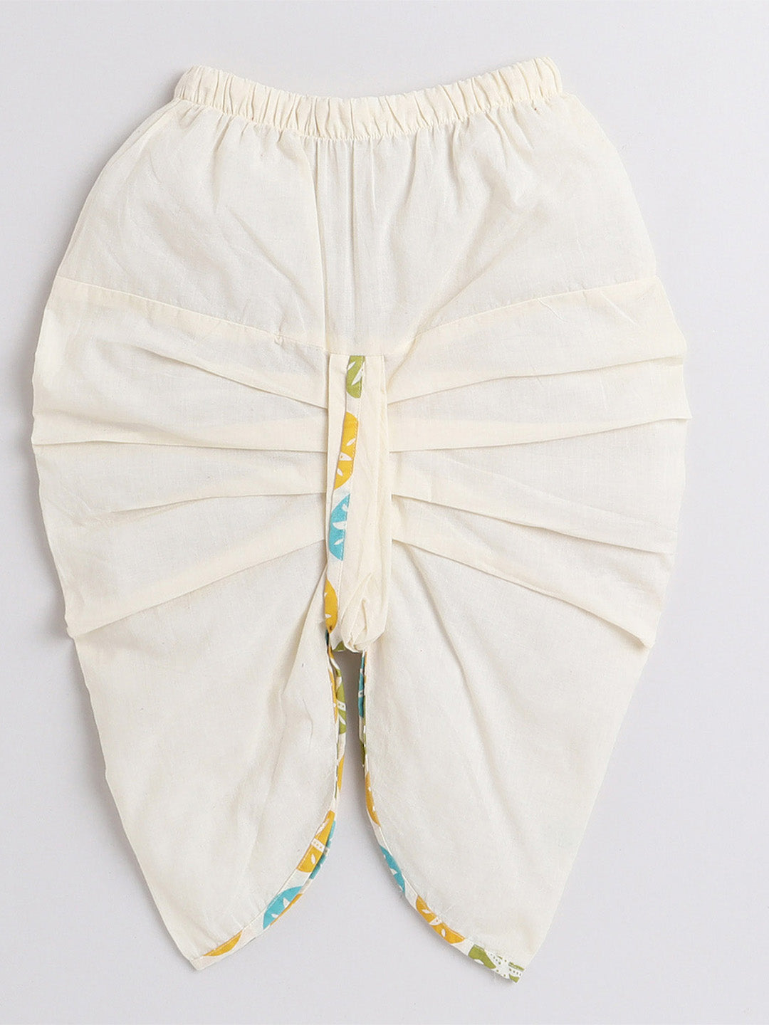 Polka Tots Full Sleeve Multi Color Star Print Angrakha Kurta With Piping Dhoti - Cream