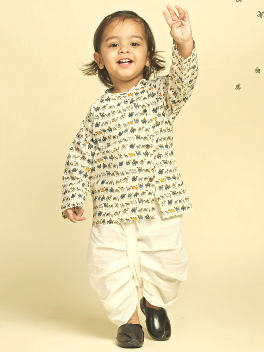 Polka Tots Dhoti Kurta Set for Boys 100% Super Soft Cotton Traditional Ethnic Wear For Kids Navy Blue Camel Cream