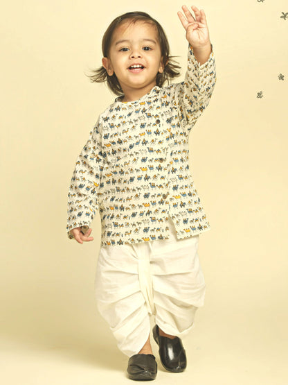 Polka Tots Dhoti Kurta Set for Boys 100% Super Soft Cotton Traditional Ethnic Wear For Kids Navy Blue Camel Cream