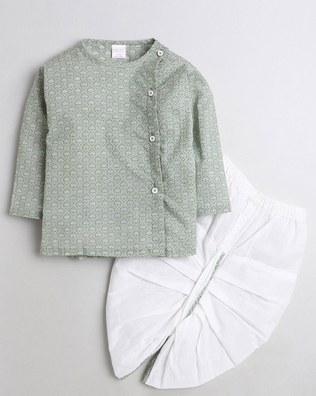 Polka Tots Dhoti Kurta Set for Boys 100% Super Soft Cotton Traditional Ethnic Wear For Kids - Green