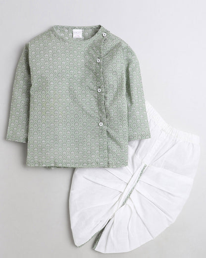 Polka Tots Dhoti Kurta Set for Boys 100% Super Soft Cotton Traditional Ethnic Wear For Kids - Green