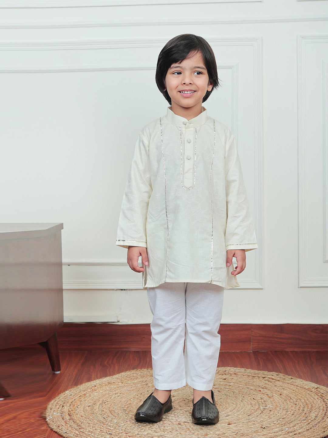 Polka Tots Full Sleeve Silver stripes Kurta Pyjama Set - Yellow