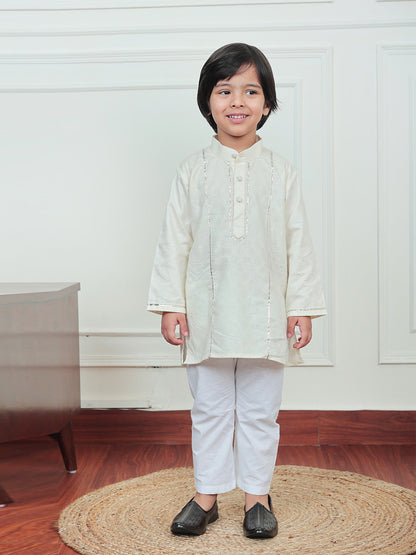 Polka Tots Full Sleeve Silver stripes Kurta Pyjama Set - Yellow