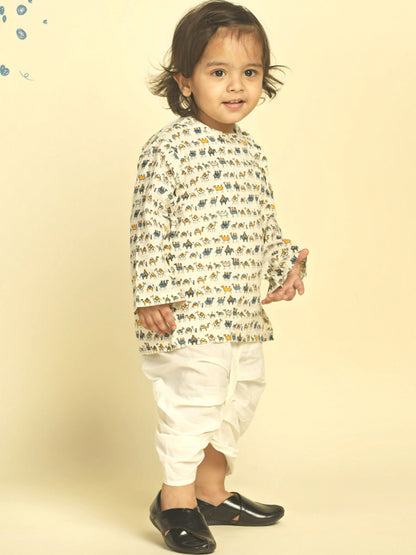 Polka Tots Dhoti Kurta Set for Boys 100% Super Soft Cotton Traditional Ethnic Wear For Kids Navy Blue Camel Cream
