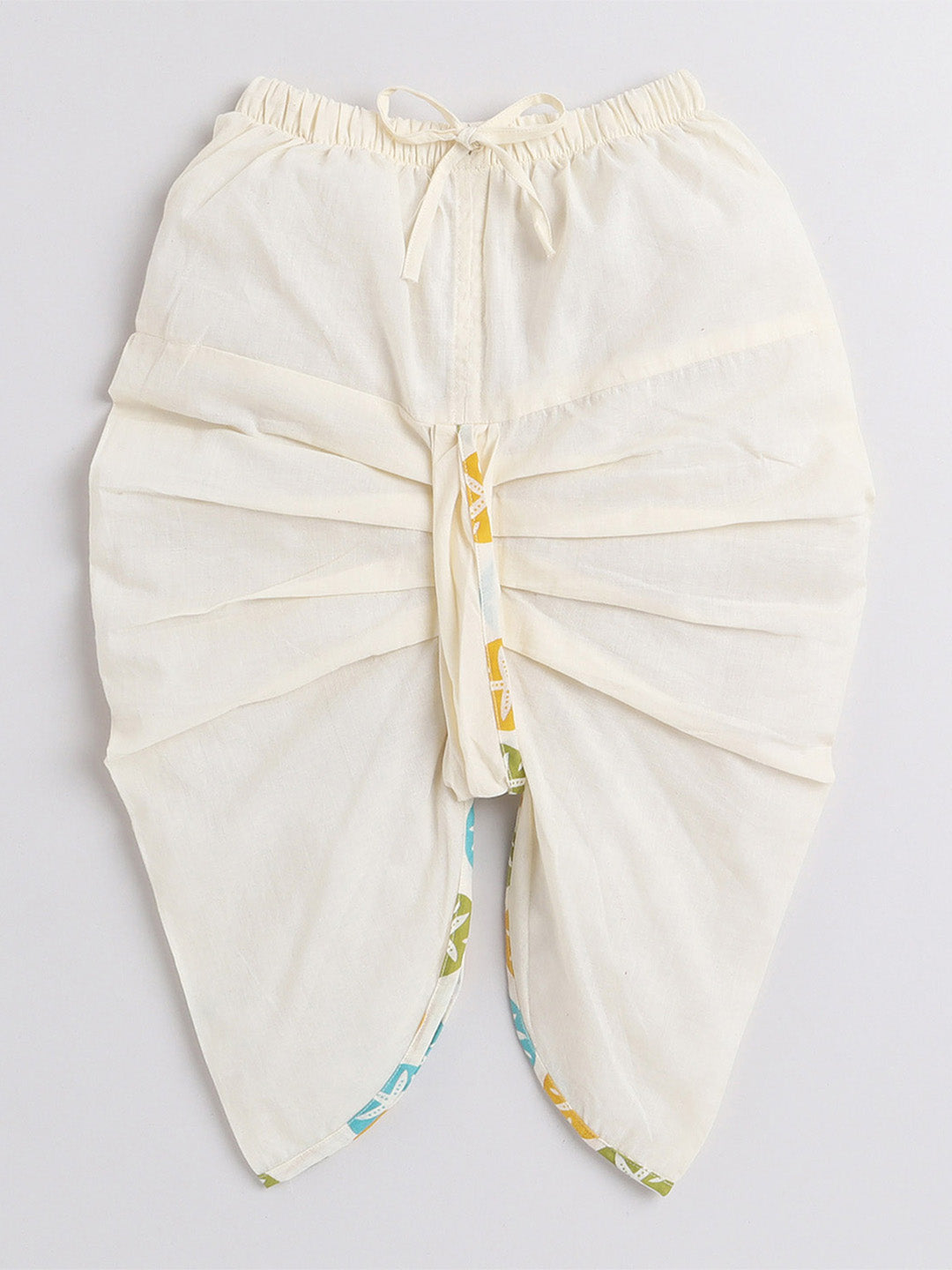 Polka Tots Full Sleeve Multi Color Star Print Angrakha Kurta With Piping Dhoti - Cream