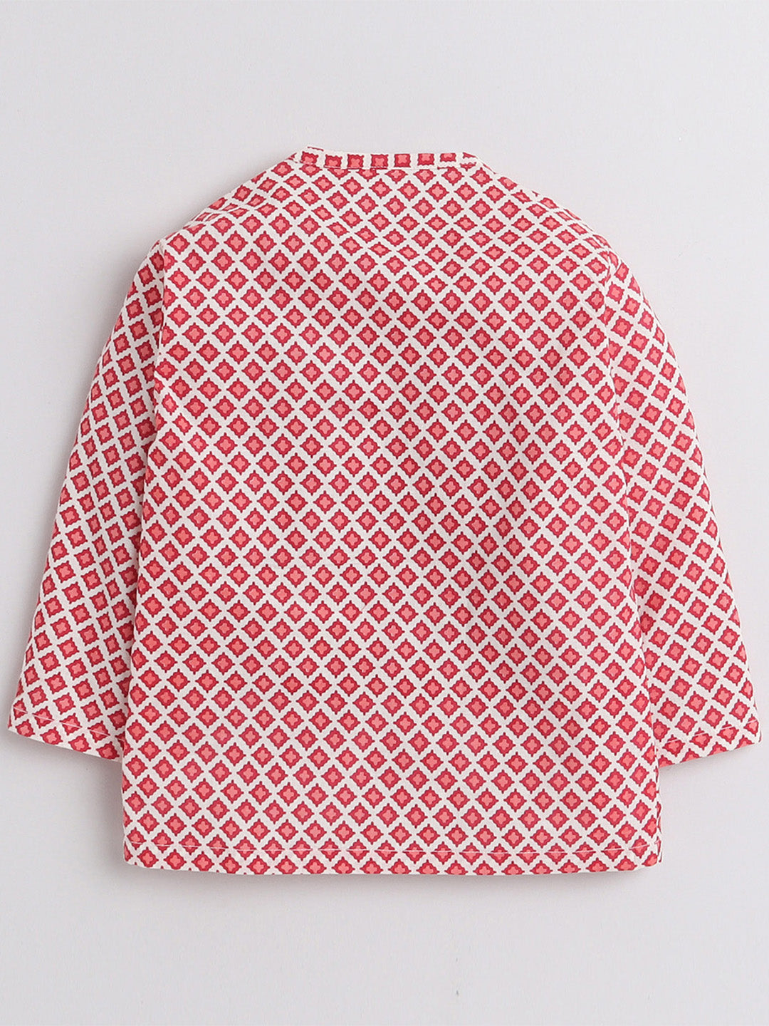 Polka Tots Full Sleeve Small Square Print Angrakha With Piping Dhoti - Cream