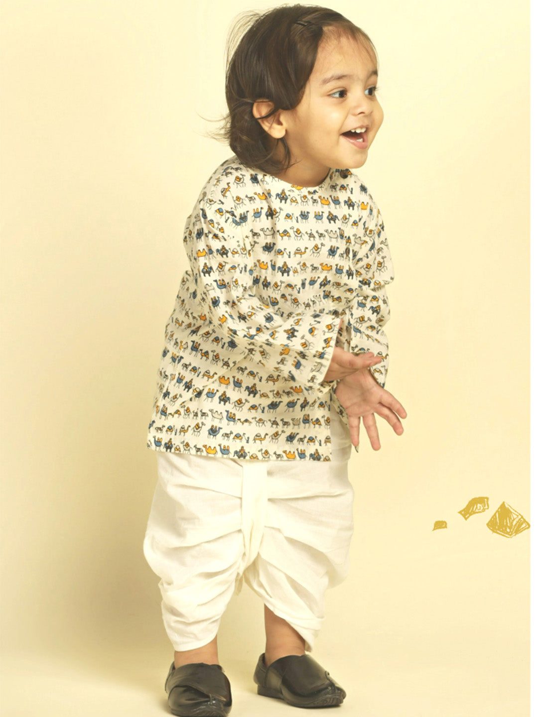 Polka Tots Dhoti Kurta Set for Boys 100% Super Soft Cotton Traditional Ethnic Wear For Kids Navy Blue Camel Cream