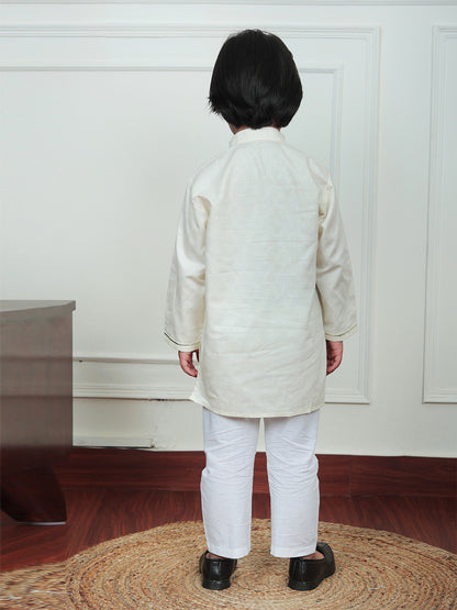 Polka Tots Full Sleeve Silver stripes Kurta Pyjama Set - Yellow