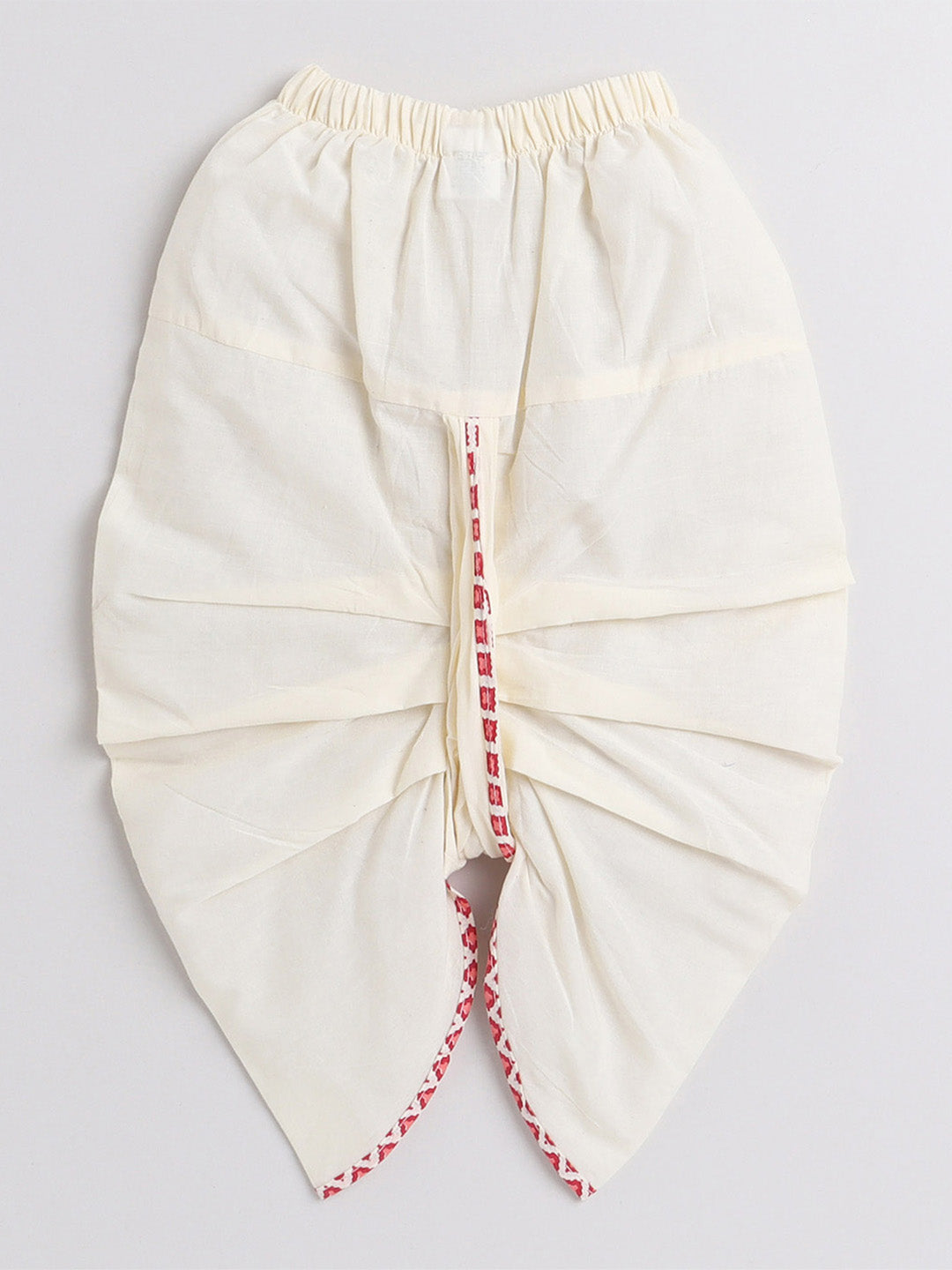 Polka Tots Full Sleeve Small Square Print Angrakha With Piping Dhoti - Cream