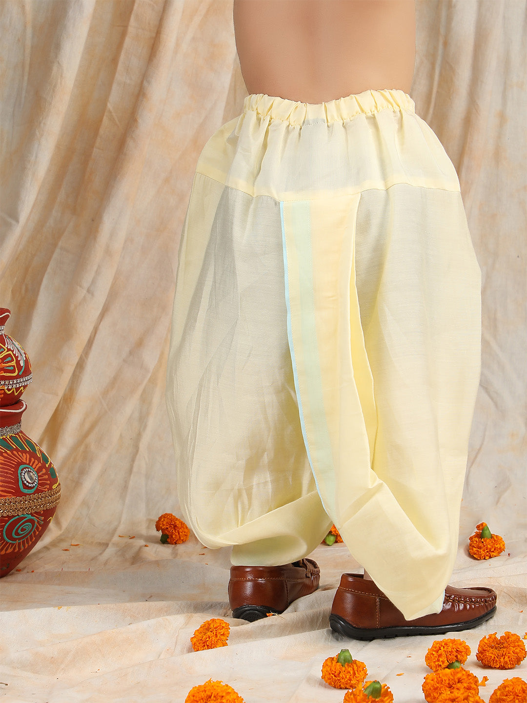 Polka Tots Full sleeves Flower Embroidery Angrakha With Dhoti Set - Blue