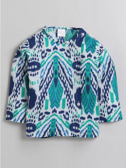 Polka Tots Dhoti Kurta Set for Boys 100% Super Soft Cotton Traditional Ethnic Wear For Kids Peacock Print  - White