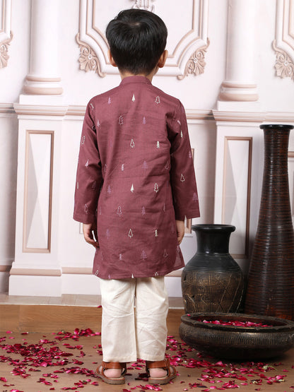 Polka Tots Full Sleeve Christmas tree Print Ethnic Kurta Pyjama Set - Pink