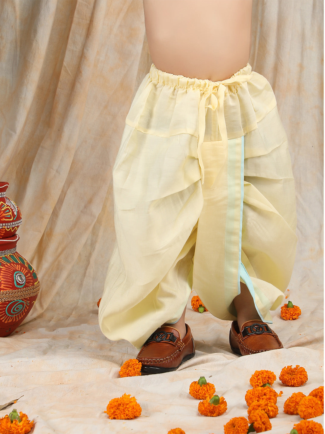 Polka Tots Full sleeves Flower Embroidery Angrakha With Dhoti Set - Blue